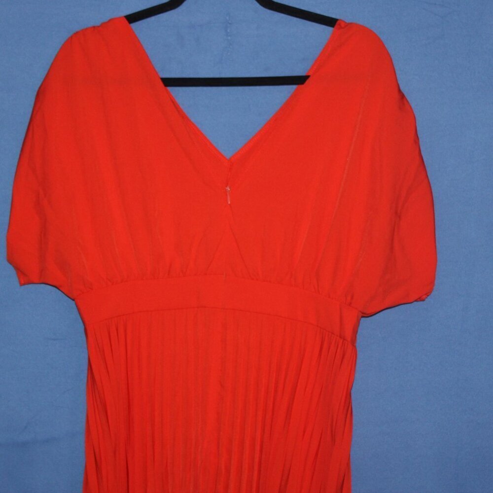SHEIN Orange Pleated V-Neck Midi Dress M - Picture 5 of 7